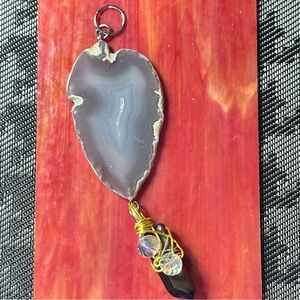 Handmade Pendant Necklace Glass And Organic Natural Agate OOAK Artisan Jewelry